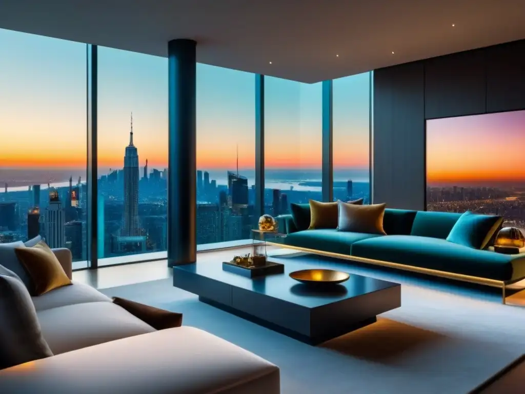 Salón de lujo moderno en propiedad internacional: 8k detalle impresionante Salón moderno de lujo en propiedad internacional con vista panorámica a la ciudad