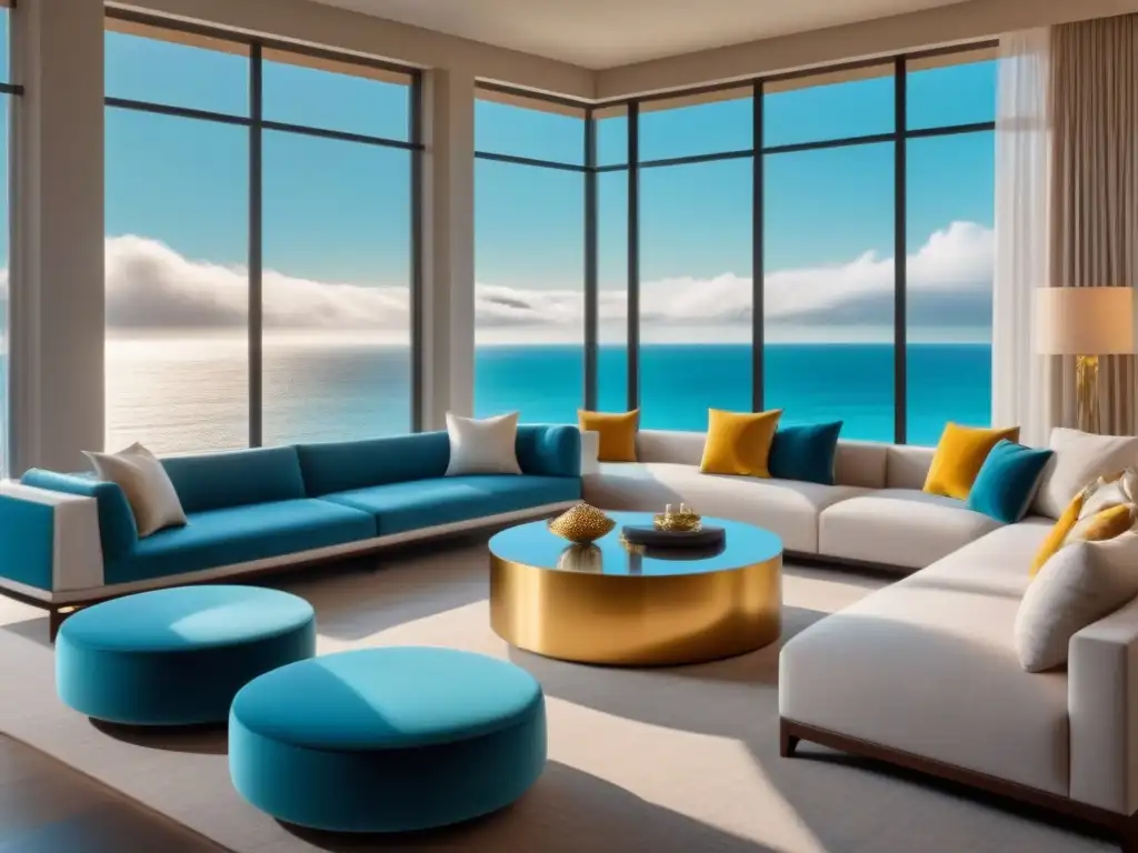 Sala de estar de lujo en propiedad compartida con vista a la playa Salón moderno de lujo en propiedad compartida con vista a la playa