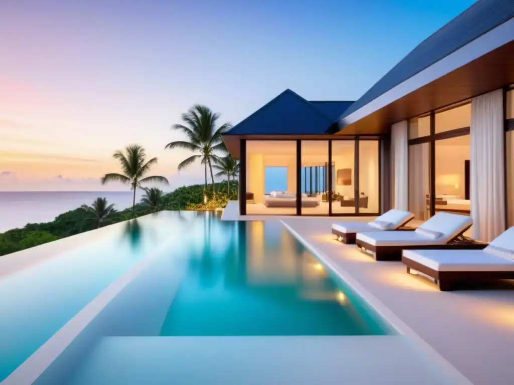 Villa de lujo frente al mar en paraíso turquesa Invertir en segundas residencias internacionales: Una lujosa villa moderna frente al mar, con piscina infinita y vistas al océano al atardecer