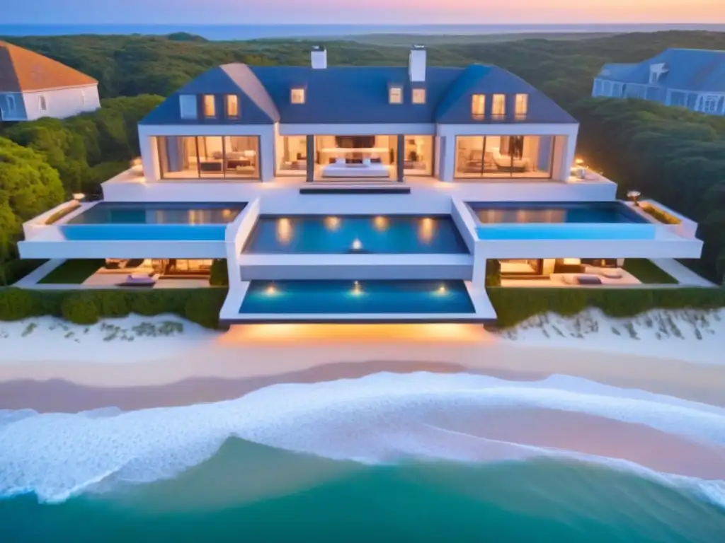 Villa de lujo frente al mar en los Hamptons: ¡una joya de inversión! Invertir en segundas residencias internacionales: Una lujosa villa en los Hamptons con piscina infinita y playa privada al atardecer