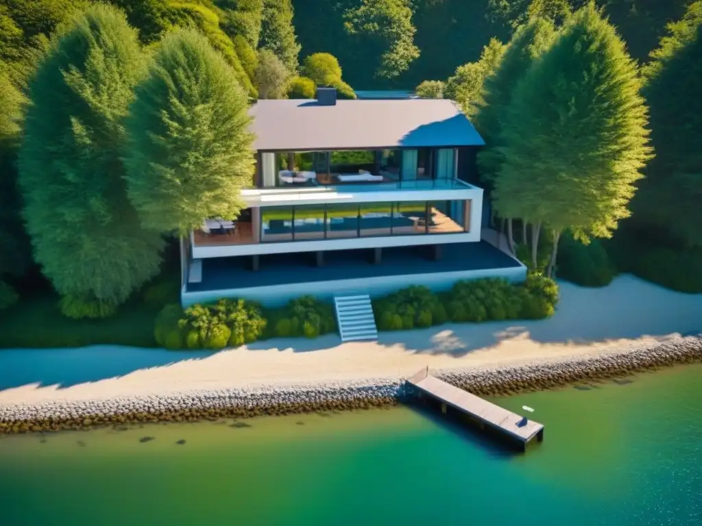 Residencia de lujo frente al agua en América del Norte Segundas residencias en Norteamérica: Casa de lujo frente al agua con diseño moderno, ventanales, patio amplio y muelle privado en aguas cristalinas