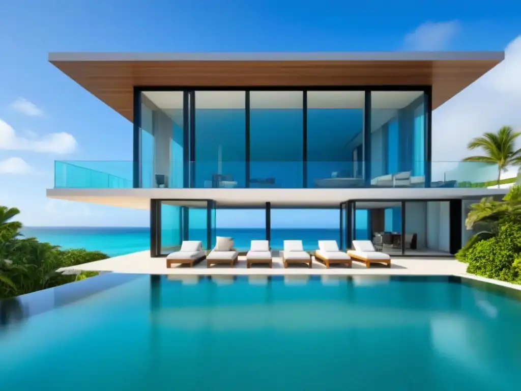 Villa de lujo moderna frente a la playa en Norteamérica Invertir en segundas residencias en Norteamérica: Villa moderna de lujo en la playa con piscina infinita y vistas al mar