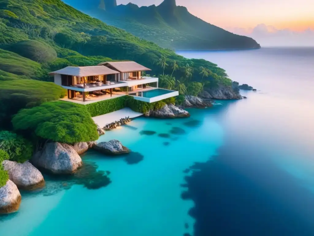 Villa de lujo con piscina infinita en paraíso turquesa Inversión segura propiedades vacacionales: lujosa villa con piscina infinita y vistas al mar turquesa, en medio de exuberante vegetación