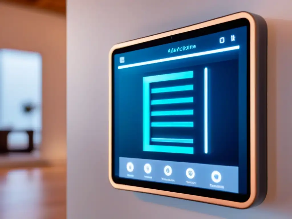 Panel de control inteligente: seguridad futurista 8k Sistema de alarma inmobiliaria avanzado con IA futurista en panel de control ultramoderno y elegante en tonos metálicos y neón