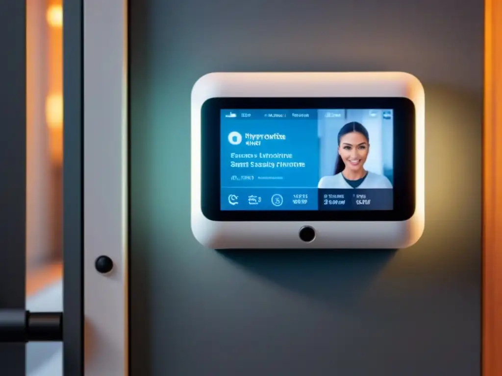 Sistema de seguridad inteligente para hogar de alta tecnología Un sistema de seguridad doméstica moderno e inteligente con reconocimiento facial y sensores de movimiento