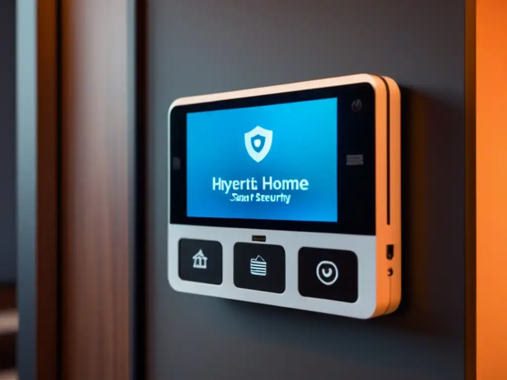Sistema de seguridad inteligente para hogar del futuro Un sistema de seguridad futurista en casa inteligente con tecnología avanzada y diseño elegante, integrado en un espacio moderno