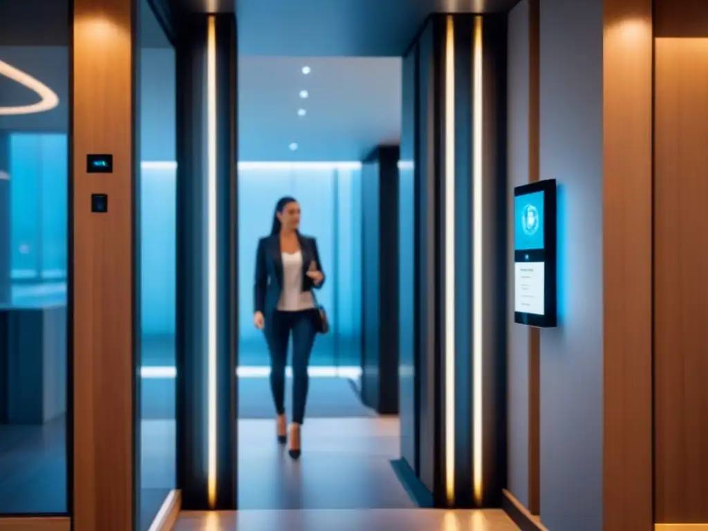 Acceso futurista: sistema facial en edificio exclusivo Sistemas reconocimiento facial accesos inmobiliarios en edificio de lujo futurista