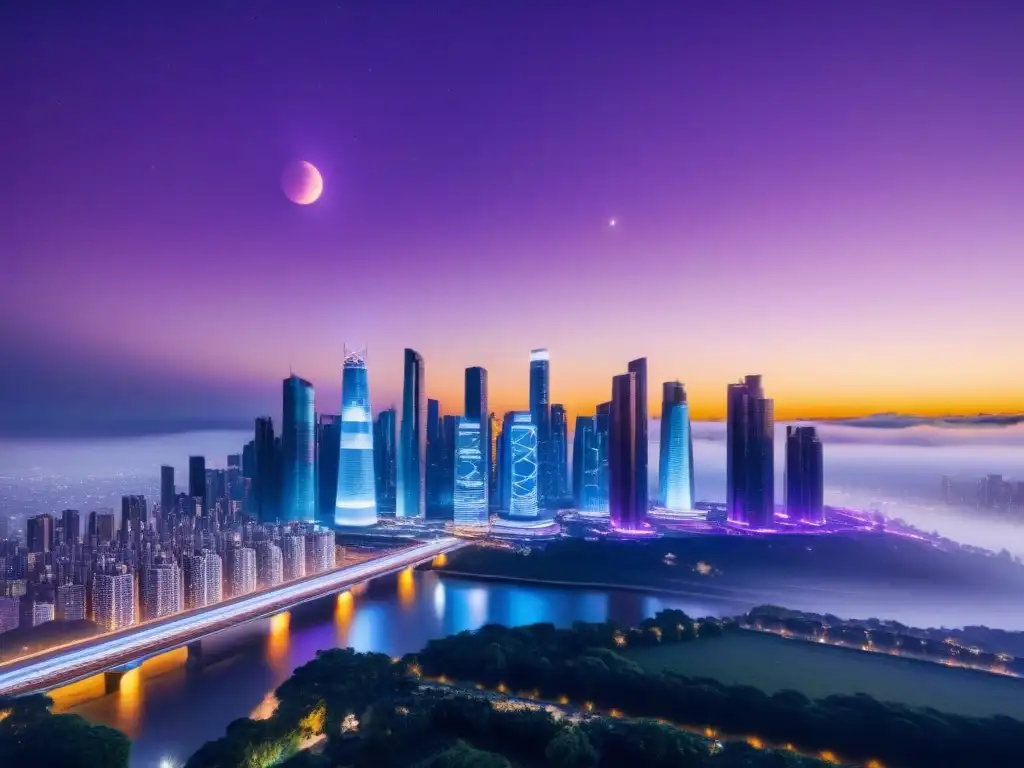 Futurismo urbano: ciudad con rascacielos interconectados Un skyline futurista con rascacielos interconectados y diseño innovador