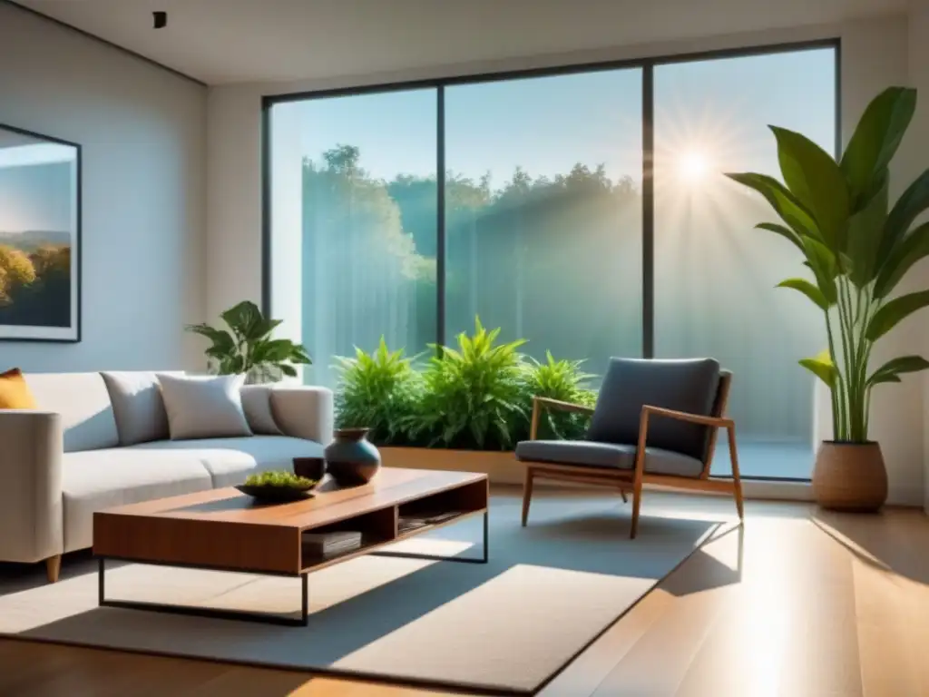 Diseño ecofriendly iluminado por luz solar natural Iluminación solar tubular en un interior moderno inundado de luz natural, destacando una sala elegante y eco-friendly