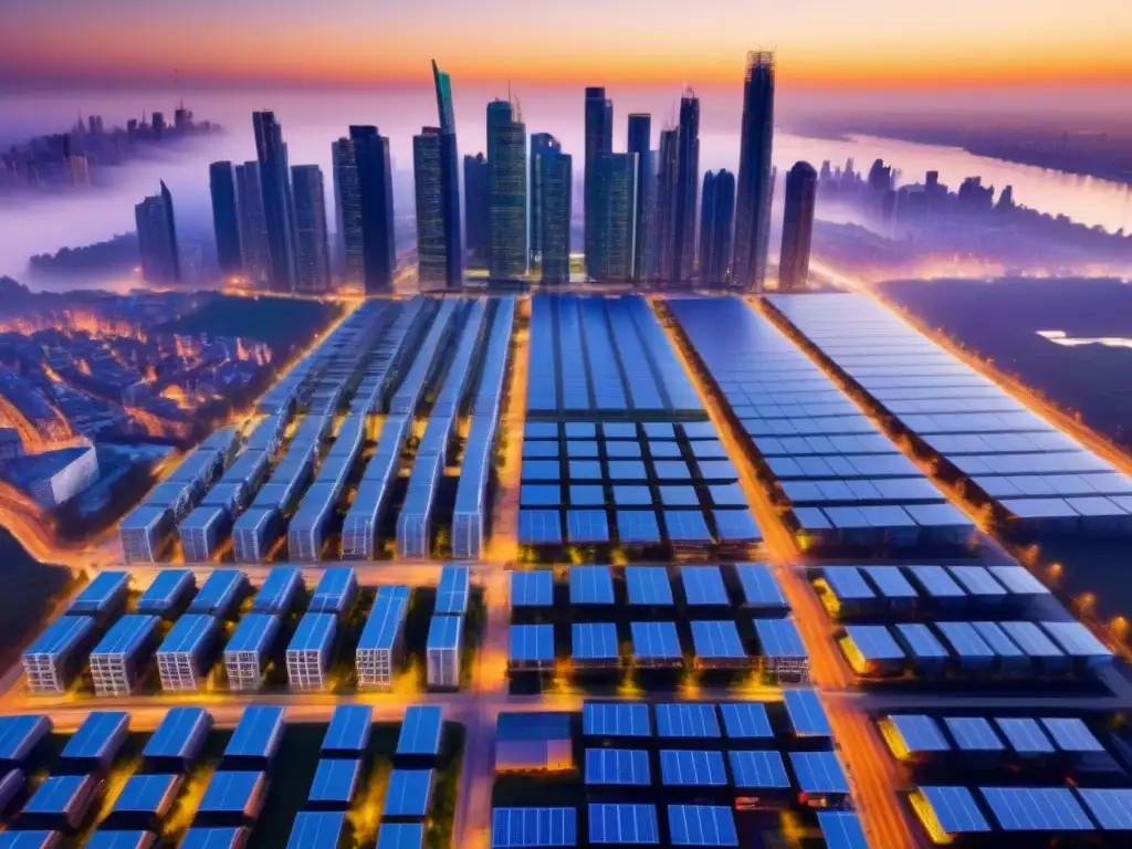 Horizonte urbano sostenible: diseño futurista con paneles solares Innovación y sostenibilidad en la arquitectura urbana con beneficios de paneles solares en edificios