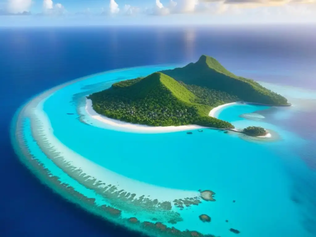 Paraíso sostenible: isla caribeña ecofriendly Inversión sostenible en el Caribe: Atardecer dorado sobre isla caribeña, aguas cristalinas y arrecifes coloridos