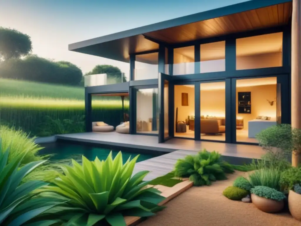 Vivienda sostenible: Casa de cob rodeada de naturaleza exuberante en 8k Construcción sostenible con casas de cob rodeadas de vegetación exuberante bajo la cálida luz del sol, destacando su diseño ecoamigable