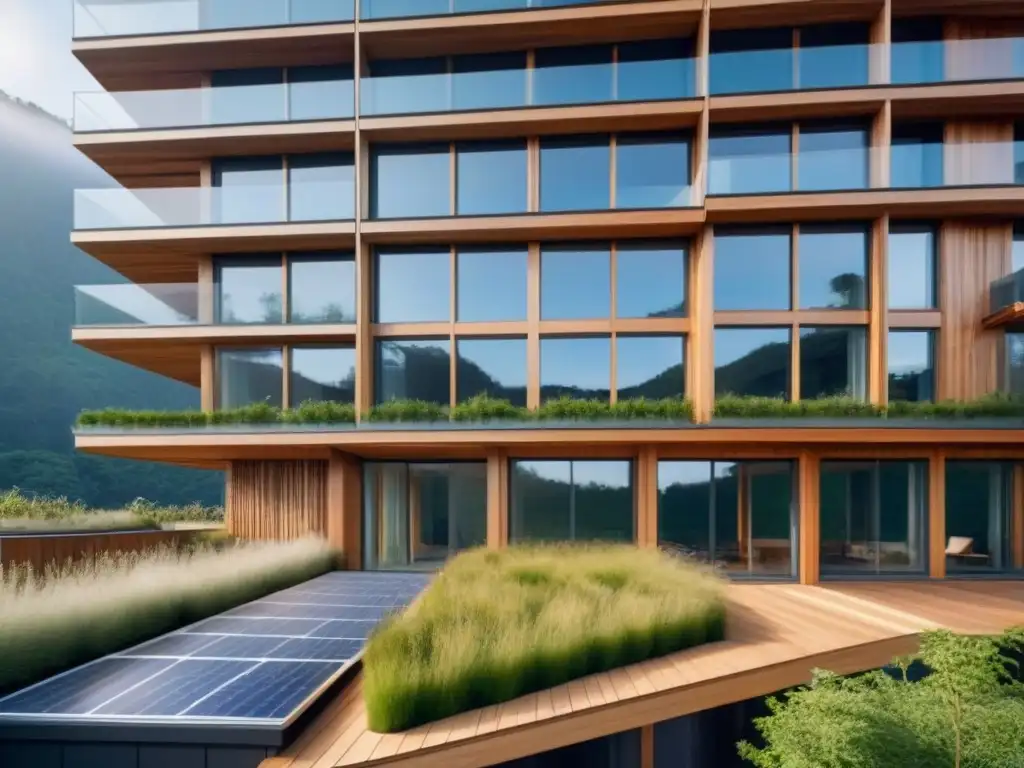 Edificio de madera sostenible en armonía con la naturaleza Construcción sostenible: edificio de madera innovador en armonía con la naturaleza