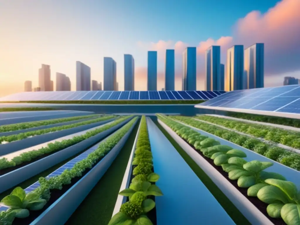 Metrópolis sostenible del futuro: diseño innovador y tecnología verde Metrópolis sostenible con infraestructuras verdes innovadoras y diseño avanzado, adaptación infraestructuras ciudades cambio climático