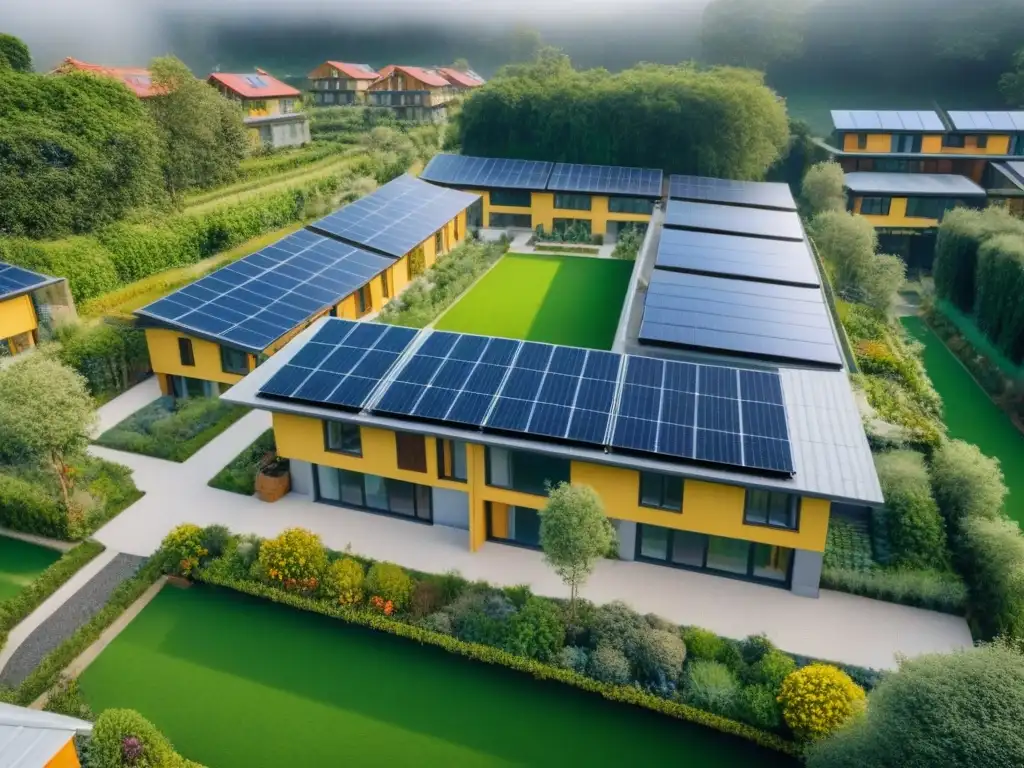 Eco-comunidad moderna: armonía entre arquitectura y naturaleza Inversión en cohousing sostenible internacional: Comunidad sostenible rodeada de vegetación, arquitectura en armonía con la naturaleza