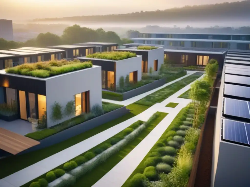 Complejo residencial sostenible: oasis urbano ecofriendly Inversión sostenible en el mercado inmobiliario: Complejo residencial moderno con techos verdes, paneles solares y sistemas de recolección de agua