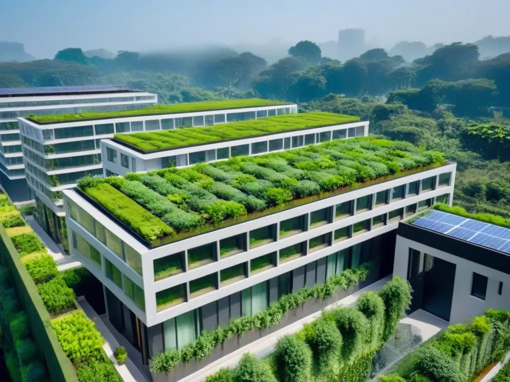 Complejo ecoamigable: armonía entre naturaleza y tecnología Inversión sostenible mercado inmobiliario: Complejo moderno ecológico con jardines verticales, paneles solares y carriles de bicicleta