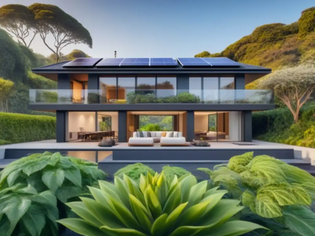 Residencia sostenible de lujo: diseño ecofriendly y elegante Mansión sostenible con paneles solares, jardines verdes y diseño ecofriendly
