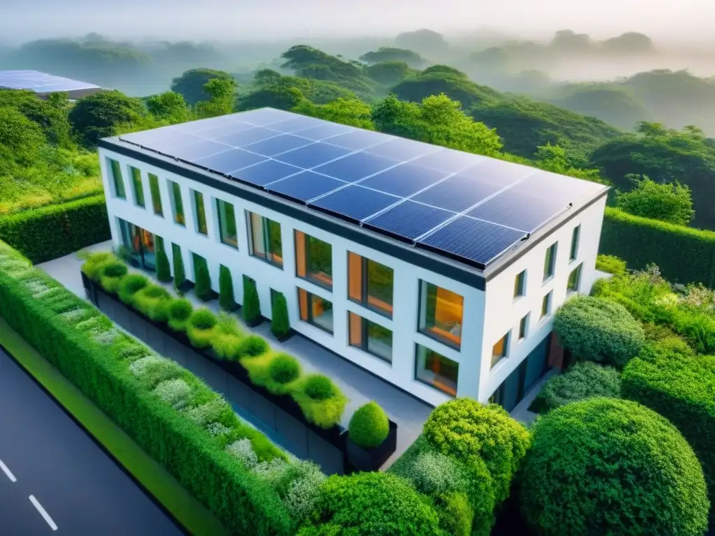 Edificio LEED: Sostenibilidad y Modernidad en Armonía Inversión sostenible en propiedades LEED y BREEAM con diseño moderno y ecoamigable rodeado de vegetación exuberante