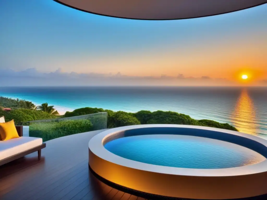 Suite de lujo con vista a la playa: opulencia y exclusividad Suite de lujo en resort de tiempo compartido con vista a la playa, mobiliario moderno y piscina infinity privada, atendido por conserje