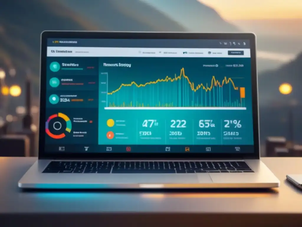 Panel de control de marketing digital ultradetallado para oportunidades de tiempo compartido internacionales Un tablero de estrategia de marketing digital moderno y elegante con análisis en tiempo real en colores vibrantes