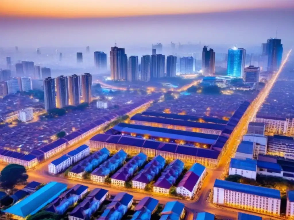 Metrópolis africana: fusión tecnológica en el mercado inmobiliario Transformación tecnológica mercado inmobiliario África: Ciudad africana vibrante con fusión arquitectónica y digital