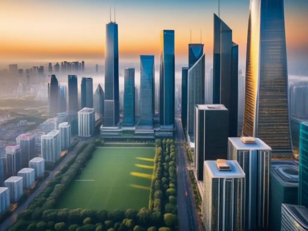 Metrópolis vibrante: profesionales en discusión en entorno urbano Tendencias legales mercado inmobiliario: Fotografía de una ciudad moderna y vibrante, con profesionales discutiendo en primer plano