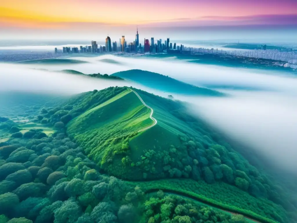 Transformación: Naturaleza virgen y ciudad vibrante en armonía Invierte en terrenos sin desarrollar: la belleza de la naturaleza y el potencial de crecimiento de la ciudad se unen en esta impresionante vista aérea