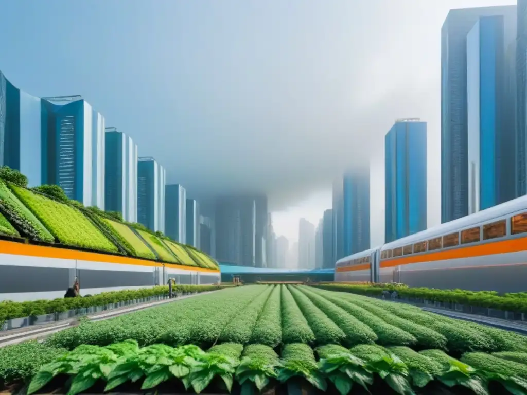 Metrópolis futurista ecoamigable integrando tecnología verde Inversión en terrenos sin desarrollar: Ciudad futurista con arquitectura verde y tecnología sostenible en armonía con la naturaleza