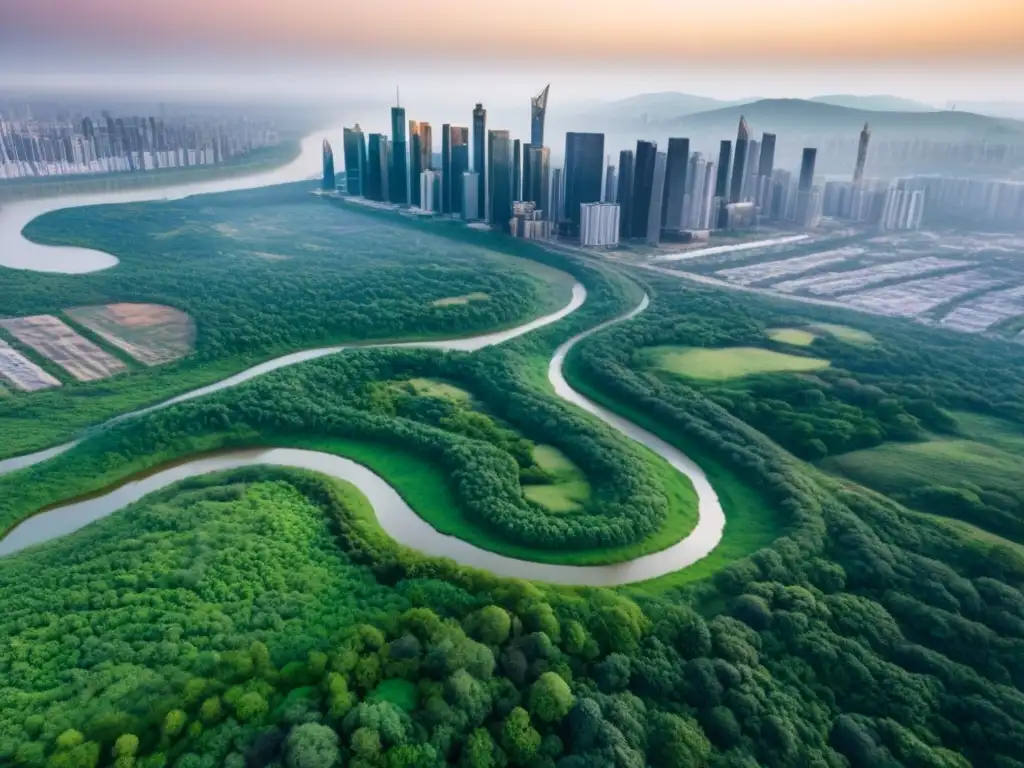 Contraste de la naturaleza virgen y la expansión urbana Invierte en terrenos sin desarrollar: fusión de naturaleza virgen y expansión urbana