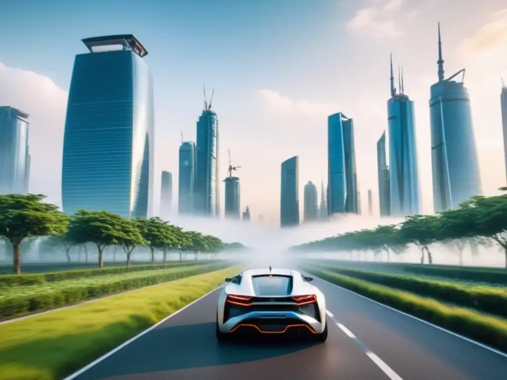Horizonte futurista: rascacielos, parques verdes y diseño urbano innovador Inversión en terrenos sin desarrollar internacional: Ciudad futurista con rascacielos, parques verdes y diseño urbano innovador