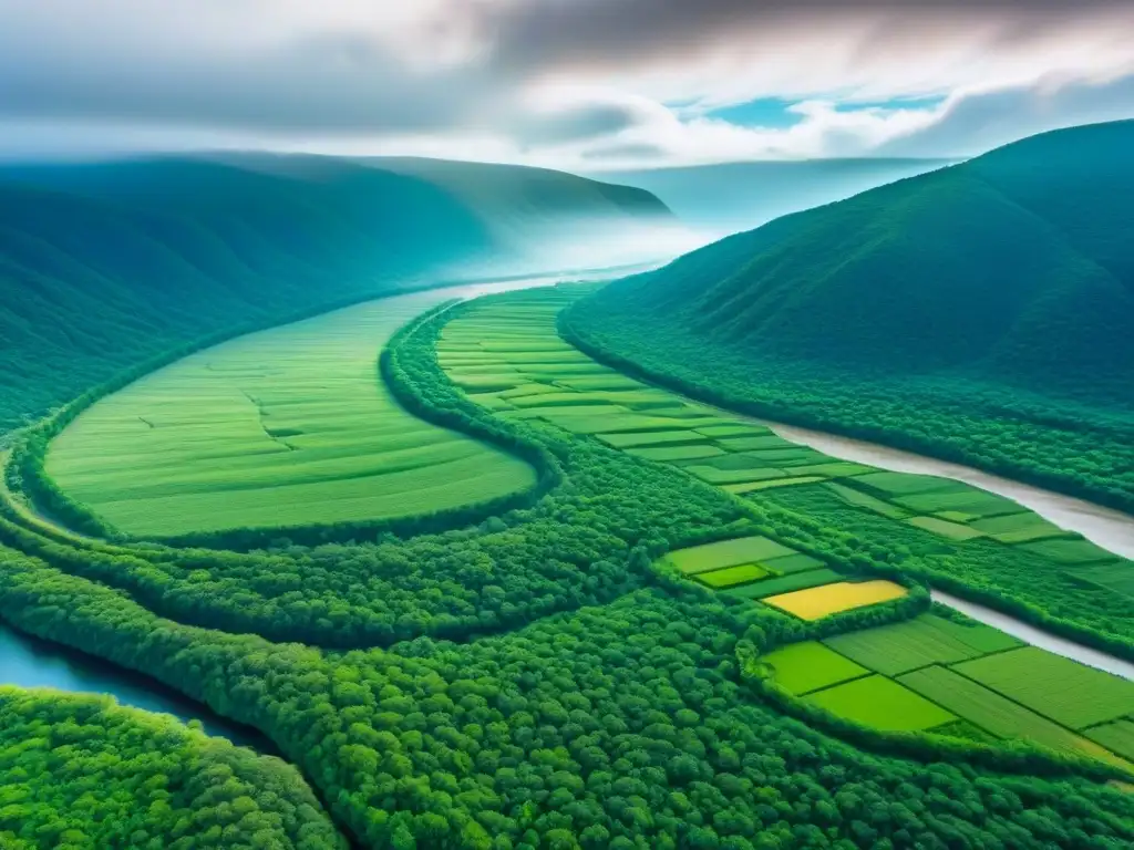 Espectacular paisaje virgen: colinas verdes, río y bosques Terrenos sin desarrollar valorización internacional: Paisaje verde con río, bosques y cielo azul