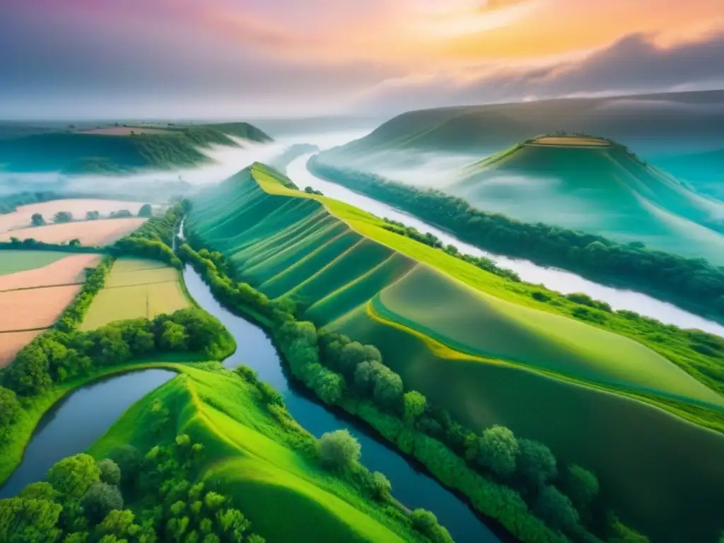 Luz dorada sobre paisaje virgen: inversión en tierras Terrenos sin desarrollar: inversión rentable en paisaje natural al atardecer