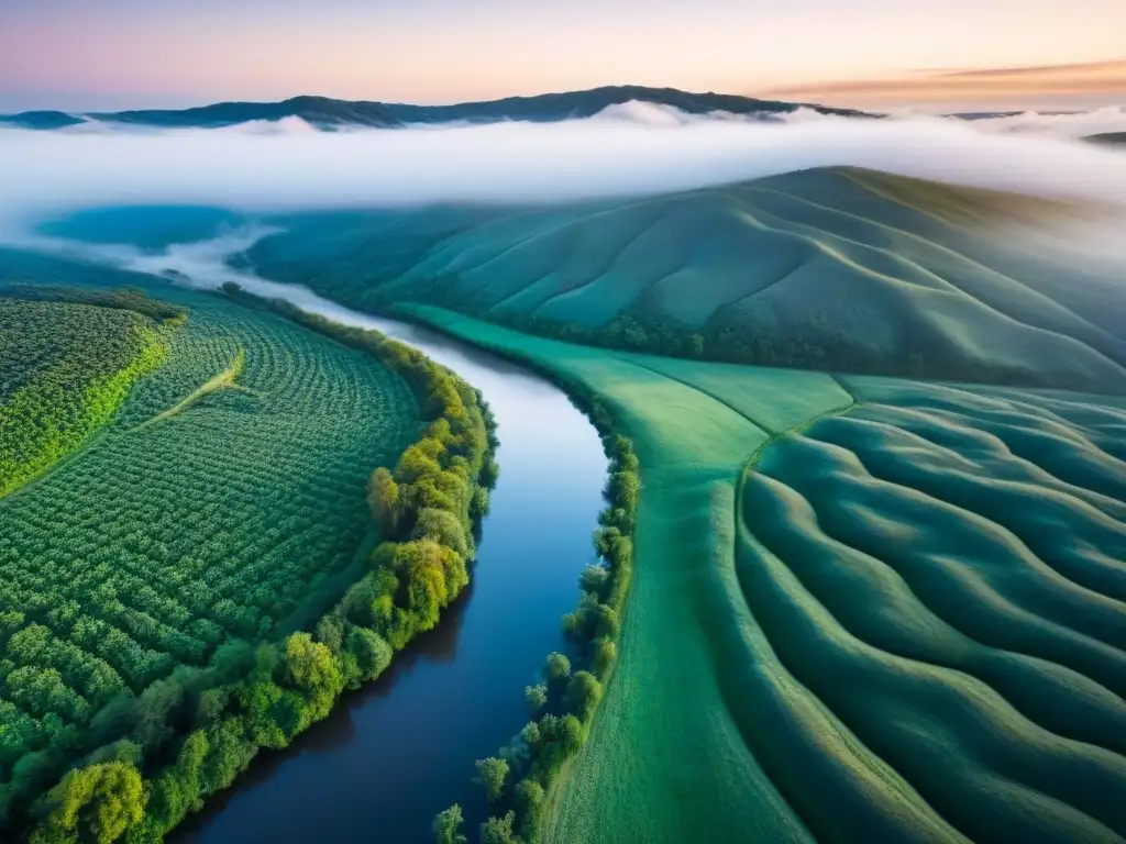 Terrenos sin desarrollar en el mercado inmobiliario: paisaje virgen de colinas y bosques verdes bajo cielo azul