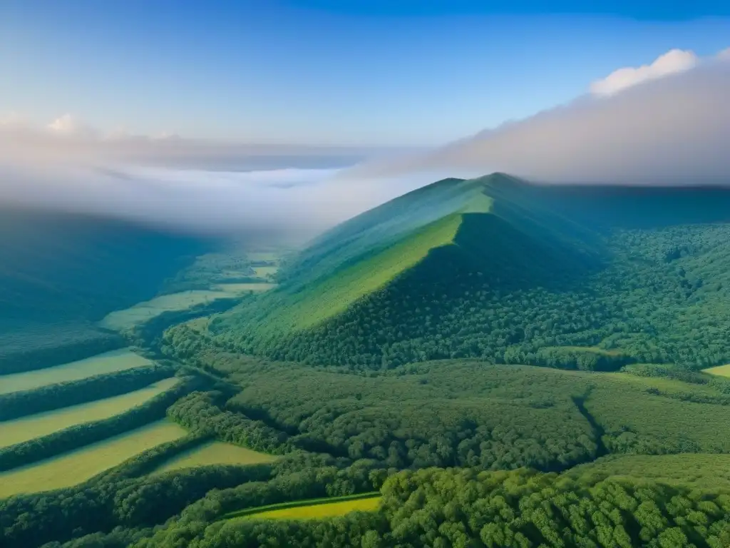 Inversión en tierras vírgenes: potencial natural sin límites Terrenos sin desarrollar: un paisaje verde y ondulado bajo un cielo azul claro, muestra la belleza y potencial de la tierra