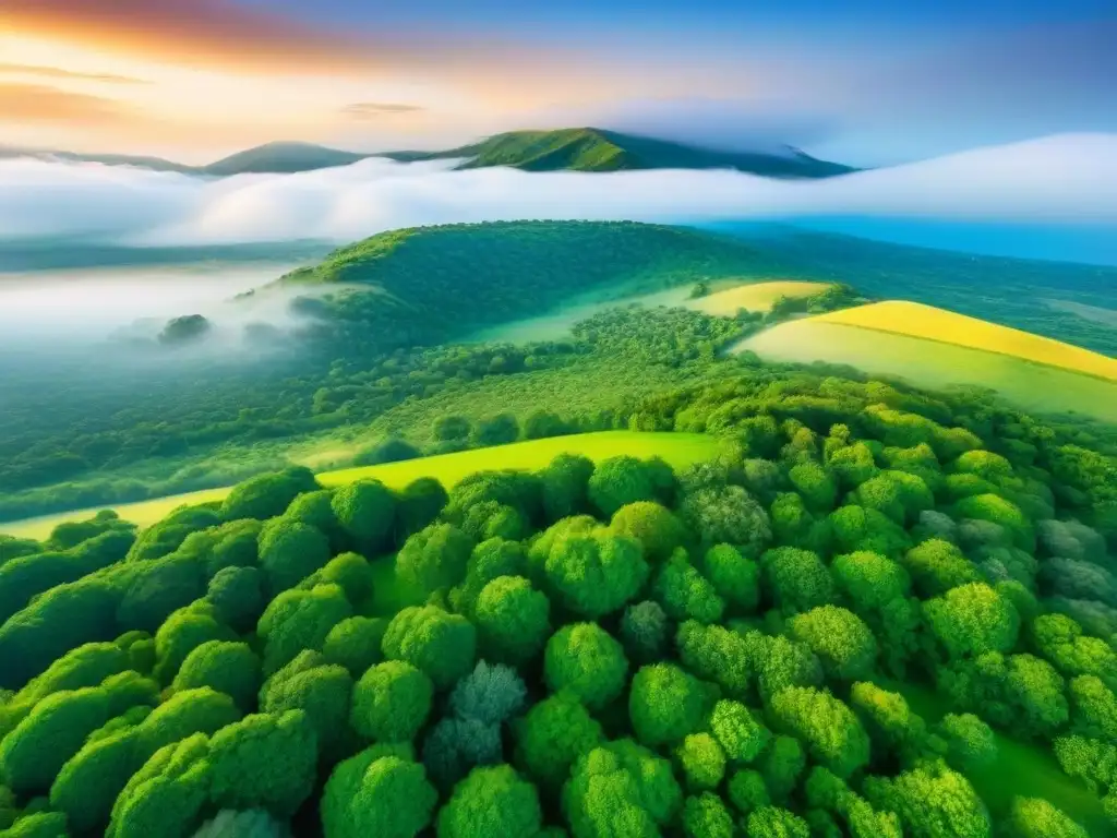 Inversión rentable en tierra virgen: belleza natural y potencial Terrenos sin desarrollar con potencial de inversión rentable: colinas verdes, árboles dispersos y cielos azules