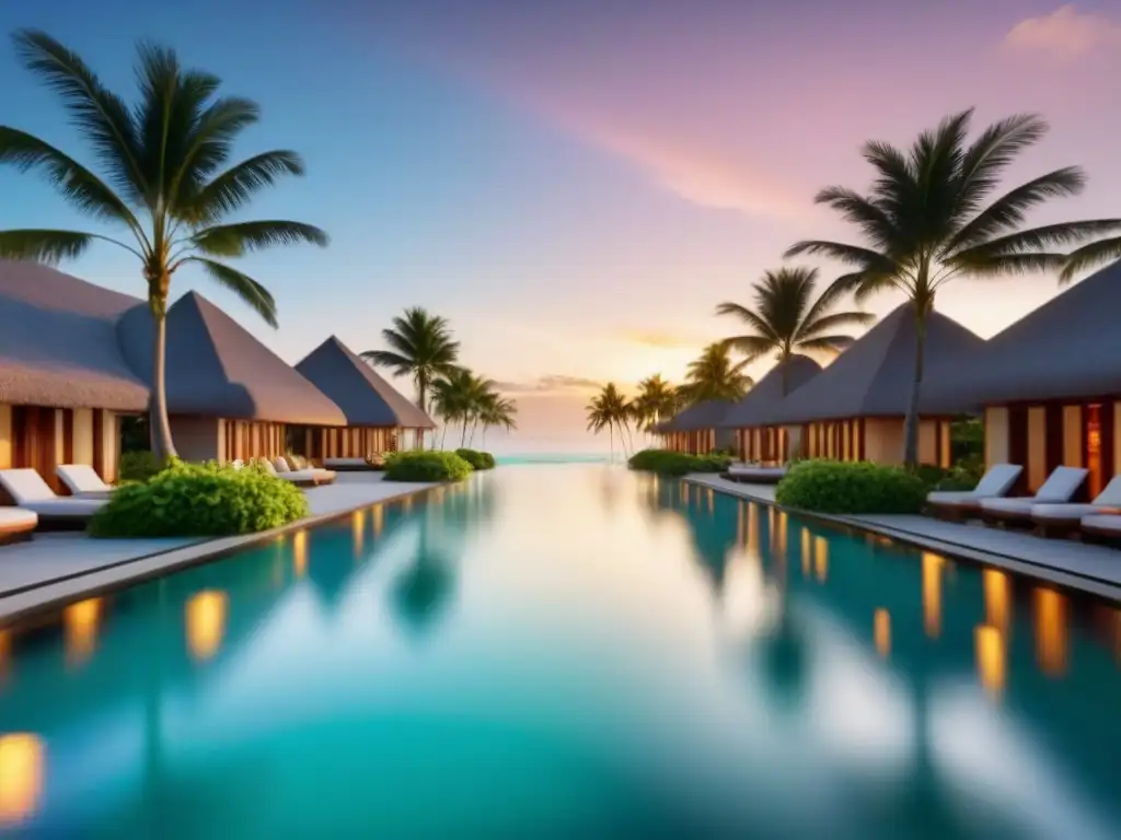 Resort de lujo en playa tropical: exclusividad y relajación Inversión en tiempo compartido en destino exótico: resort de lujo en la playa al atardecer