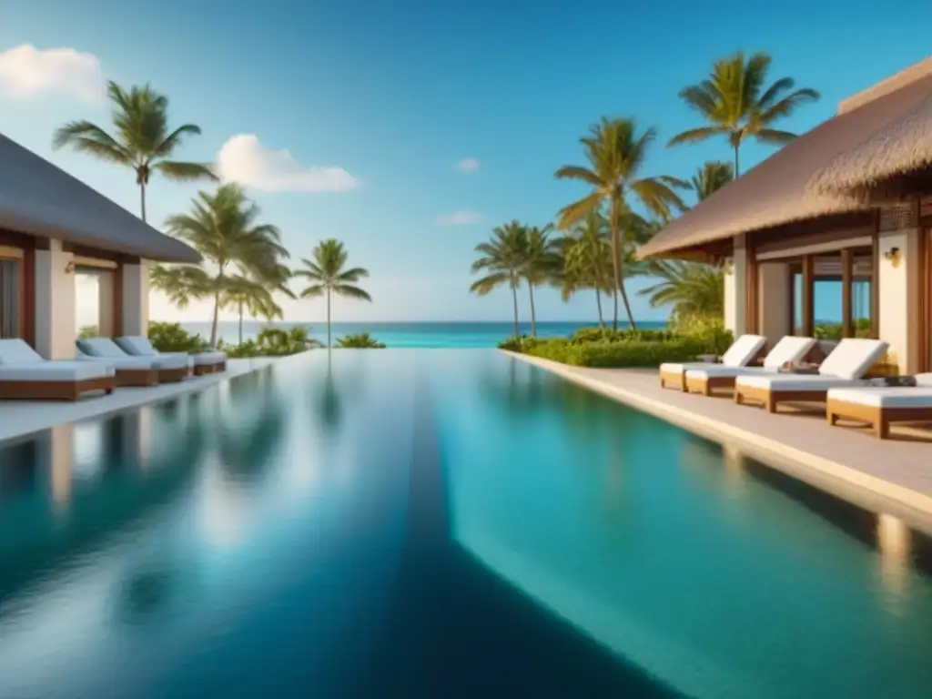 Resort de lujo en paraíso tropical: inversión en timeshare Inversión en tiempo compartido en destinos exóticos: lujoso resort frente al mar con aguas turquesa y villas modernas con piscinas infinitas