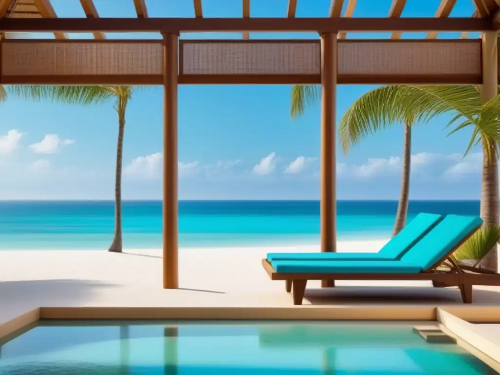 Paraíso tropical de lujo: inversión en timeshares Inversión en tiempo compartido en destinos exóticos: Lujoso complejo frente a la playa con aguas turquesas y arquitectura moderna