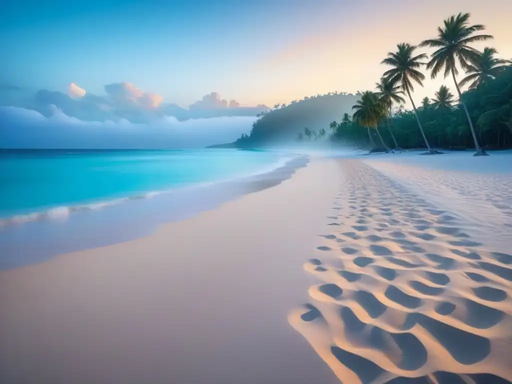 Paraíso tropical: playa serena de aguas turquesas y atardecer dorado Inversión tiempo compartido en destinos exóticos: Playa serena con aguas turquesas, arena blanca y palmeras al atardecer