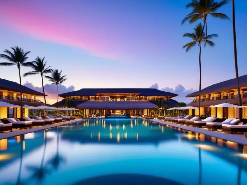 Resort de lujo frente al mar al atardecer: inversión exclusiva Inversión en tiempo compartido internacional: Resort de lujo frente al mar al atardecer, con arquitectura moderna y vistas impresionantes