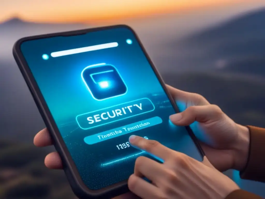 Transacción online segura: interfaz digital futurista en 8k Una transacción segura entre dos partes en una interfaz digital futurista, simbolizando herramientas digitales inversión inmobiliaria internacional