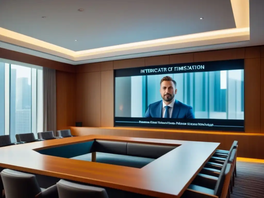 Sala de tribunal moderna y sofisticada con tecnología legal avanzada Un tribunal moderno con diseño sofisticado, tecnología legal avanzada y profesionales discutiendo términos legales tiempo compartido internacional