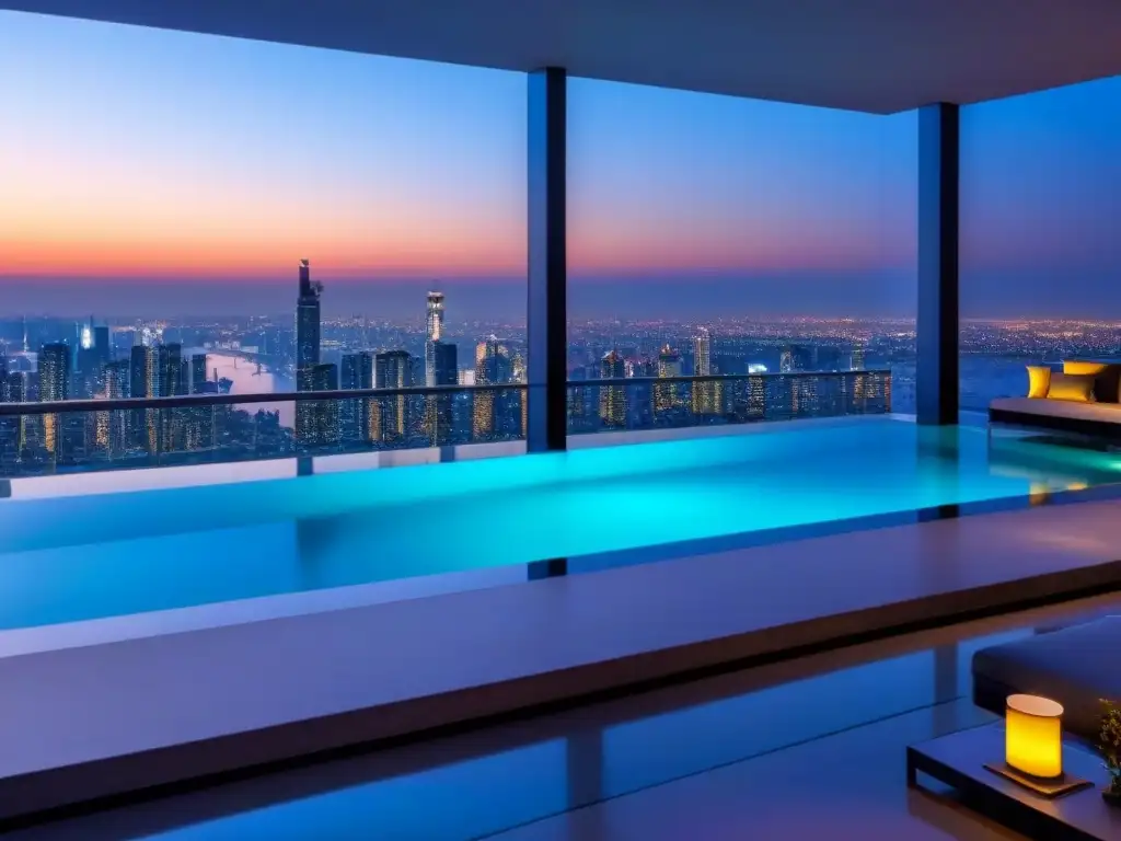 Penthouse de lujo con piscina infinita y vistas panorámicas en la ciudad Turismo de lujo mercado inmobiliario: Penthouse moderno con vistas a la ciudad y piscina infinita