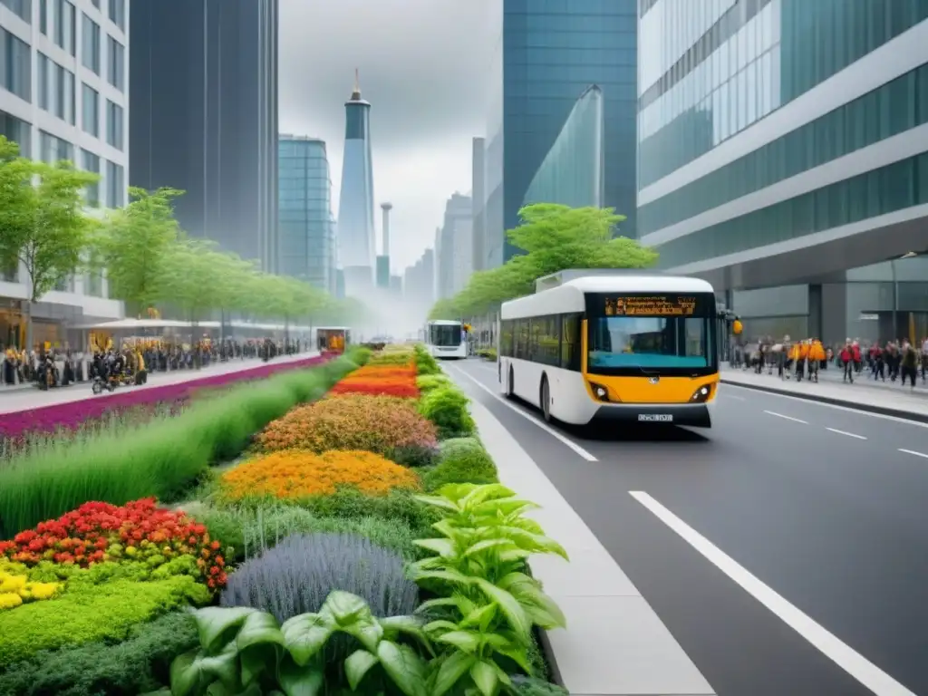 Transformación urbana: de ciudad gris a oasis verde sostenible Transformación urbana a oasis verde con infraestructura sostenible en espacios urbanos: edificios verdes, paneles solares, jardines verticales y más