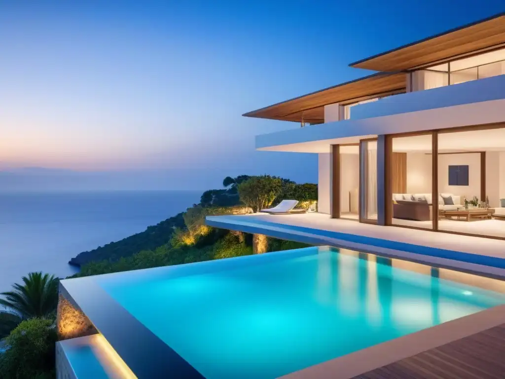Villa de lujo 5 estrellas con piscina infinita en acantilado mediterráneo Villa vacacional de 5 estrellas en acantilado con piscina infinita y vistas al mar Mediterráneo