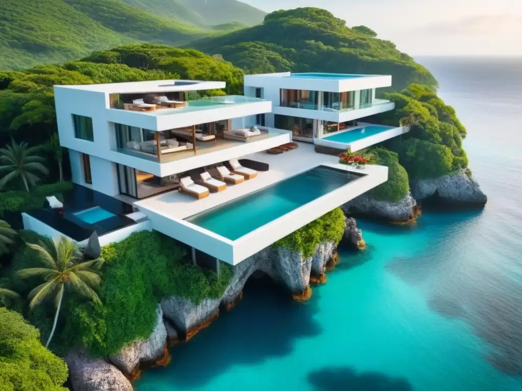 Villa de lujo frente al mar: inversión vacacional exitosa Villa vacacional moderna de lujo en costa prístina, rodeada de naturaleza exuberante y aguas turquesa