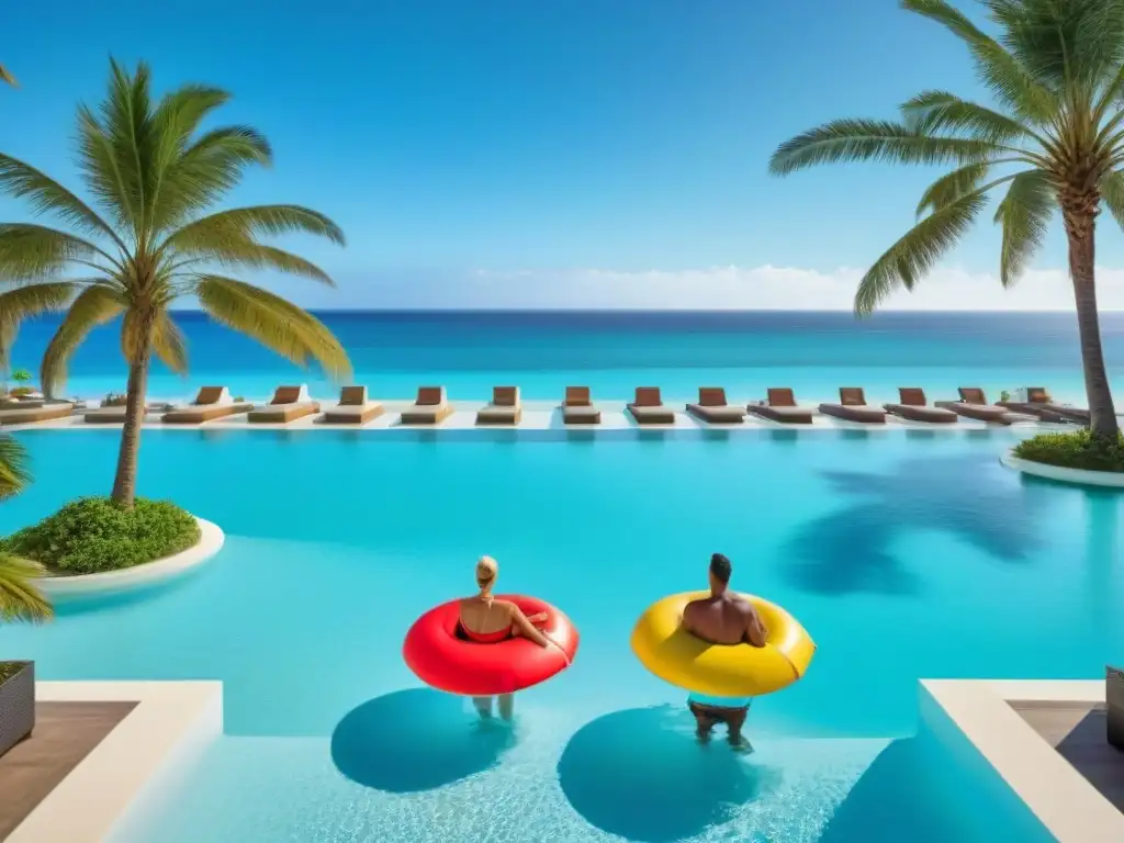 Paraíso vacacional: diversión y relajación en resort de lujo Vacacionistas felices disfrutan en lujoso resort de tiempo compartido, evitando errores en reventa