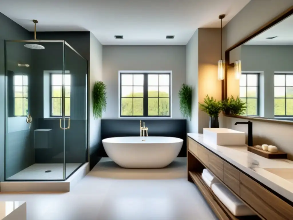 Renovación lujosa de baño: detalles impecables y sofisticación Renovación de baño aumenta valor de propiedad: lujoso baño renovado con detalles sofisticados y elegantes en tonos suaves