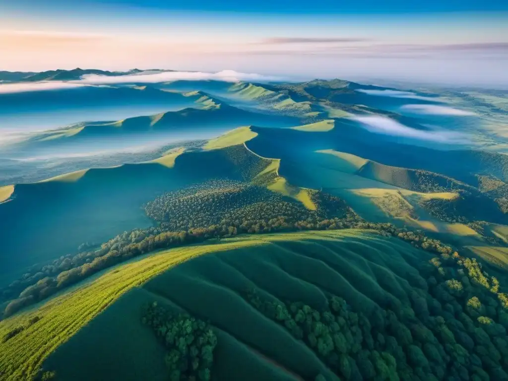 Tierras vírgenes: belleza natural en expansión Un vasto paisaje natural sin desarrollar, desde bosques frondosos hasta colinas, bañado por la luz del sol